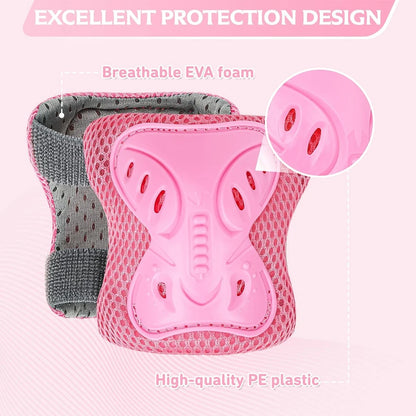 6 in 1 Knee Pads Elbow Pads with Wrist Guards for Ages 3-10, Protective Gear for Skating, Cycling, Biking,Roller Skates,Scooters