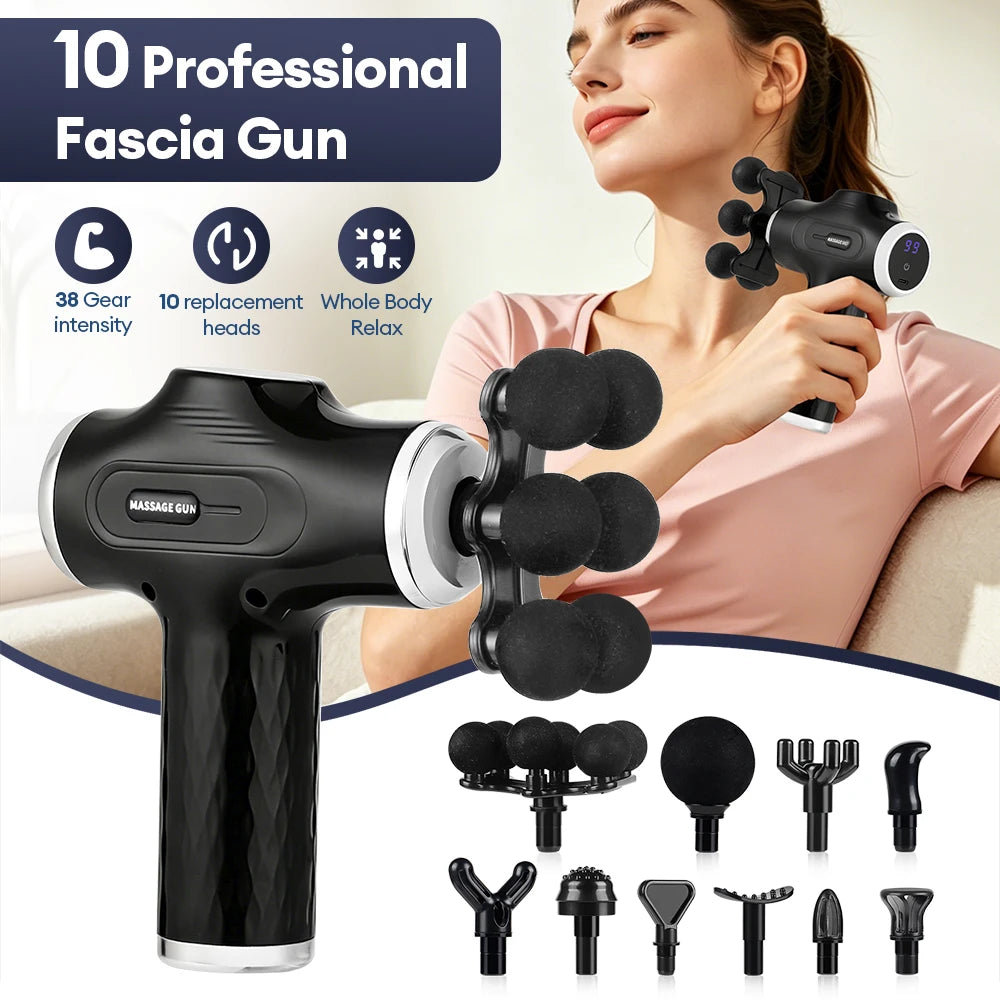 Mini 6-Heads Fascia Gun 38 Level High Frequency Vibration Body Massage Gun Muscle Relaxation Shoulde Waist Back Leg Arm Massager