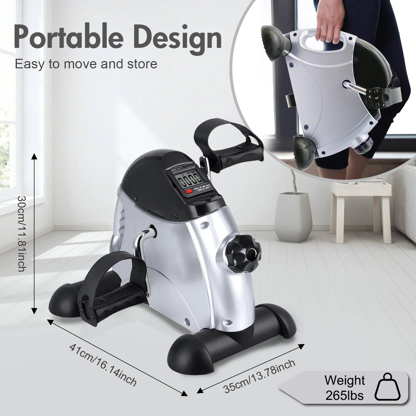 Mini Under Desk Pedal Exerciser Bike Multi-Function Motorized Digital With LCD Screen Display for Leg Arm and Knee for Elderly