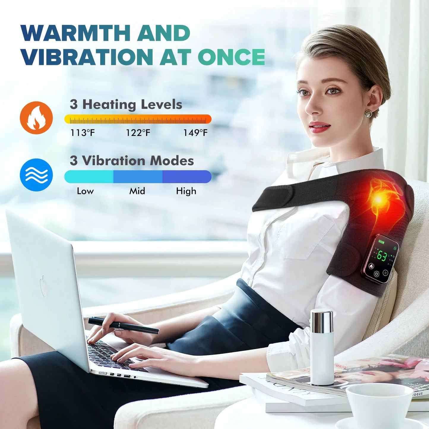 Cordless Knee Massager with Heat Vibration for Pain Relief, Electric Heated Knee Brace with 3 Heat Levels and 3 Massage Mode, 3 in 1 Shoulder Knee Elbow