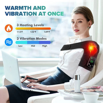 Cordless Knee Massager with Heat Vibration for Pain Relief, Electric Heated Knee Brace with 3 Heat Levels and 3 Massage Mode, 3 in 1 Shoulder Knee Elbow