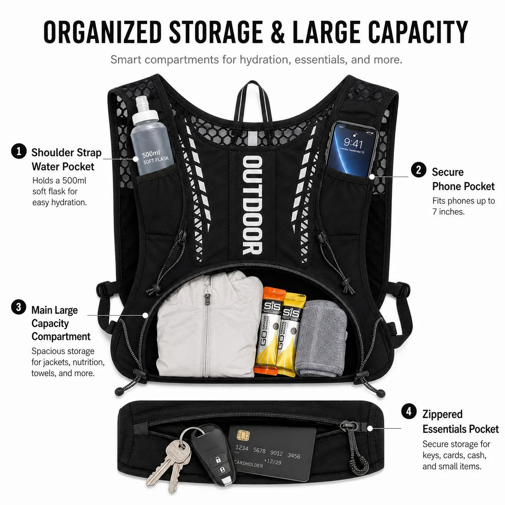 Lightweight Running Hydration Vest Reflective Trail Marathon Backpack with Bottle Pockets for Men Women Cycling Hiking