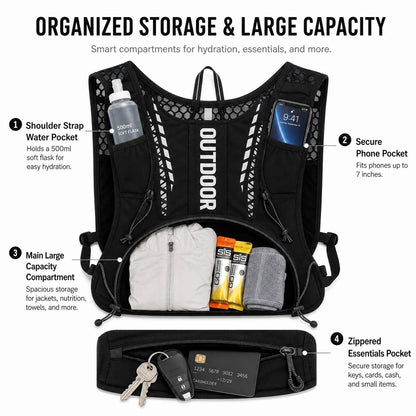 Lightweight Running Hydration Vest Reflective Trail Marathon Backpack with Bottle Pockets for Men Women Cycling Hiking