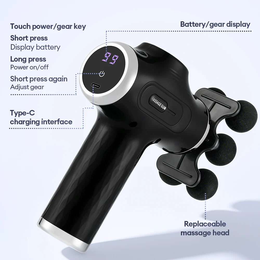 High Power Fascia Massage Gun Replaceable Massage Heads High-Frequency Vibration Body Massage Gun Full Body Muscle Relaxation