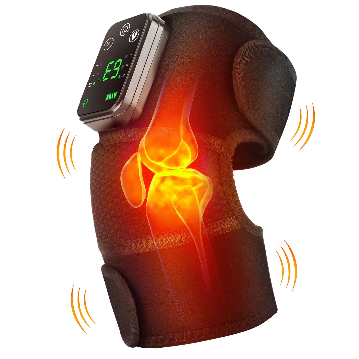 Cordless Knee Massager with Heat Vibration for Pain Relief, Electric Heated Knee Brace with 3 Heat Levels and 3 Massage Mode, 3 in 1 Shoulder Knee Elbow
