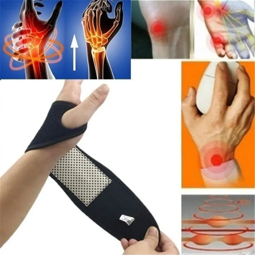 1 Pair Tourmaline Self-Heating Wrist Brace Sports Protection Wrist Belt Far Infrared Magnetic Therapy Pads Braces Health Care
