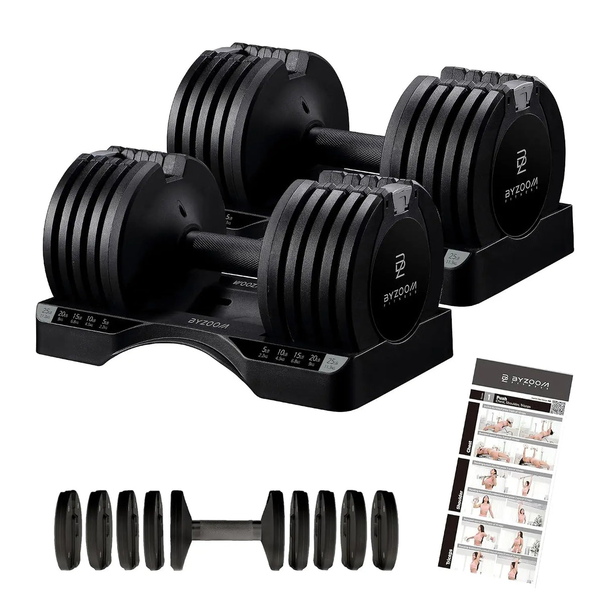 Pure Series Adjustable Dumbbell - 12.5/25/27.5/50/55/75lb - ONE UNIT OR PAIR(check QTY before purchase) - 5-in-1/, Custom