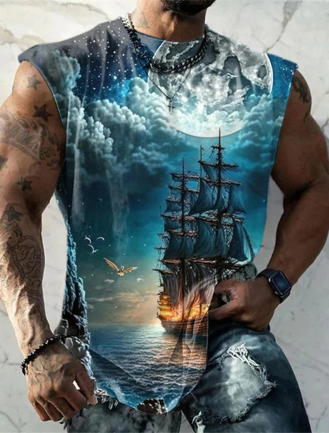 Men's Fitness Clothing 3D Phoenix Printed Sleeveless Shirt Running Sports Undershirt Mens Quick-Drying Bodybuilding Bottom Shirt
