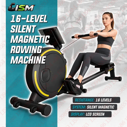 Silent Magnetic Rowing Machine 265LB Capacity 16 Resistance Levels Tablet Holder Home Gym Cardio Full Body Workout Equipment