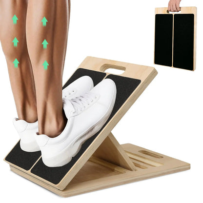 2 in 1 Wooden Balance Board & Calf Stretcher Slant Board, Adjustable Incline Ankle Stretch Board, Anti-Slip Wobble Board , Foot Heel Stretch, Leg Strength Training