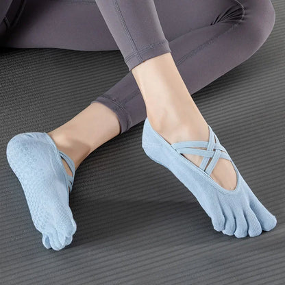 Yoga Socks Backless Breathable Bandage Low Cut Pilates Socks Women Silicone Anti-slip Five-Finger Gym Fitness Dance Sports Socks