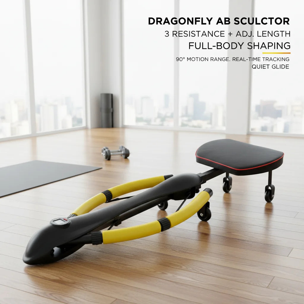 Dragonfly Ab Machine for Home Gym, Yellow Full Body Workout Equipment with Smart LCD Display & 3 Resistance Levels, 330 lbs Capacity Ab Cruncher Machine for Men Women Fitness
