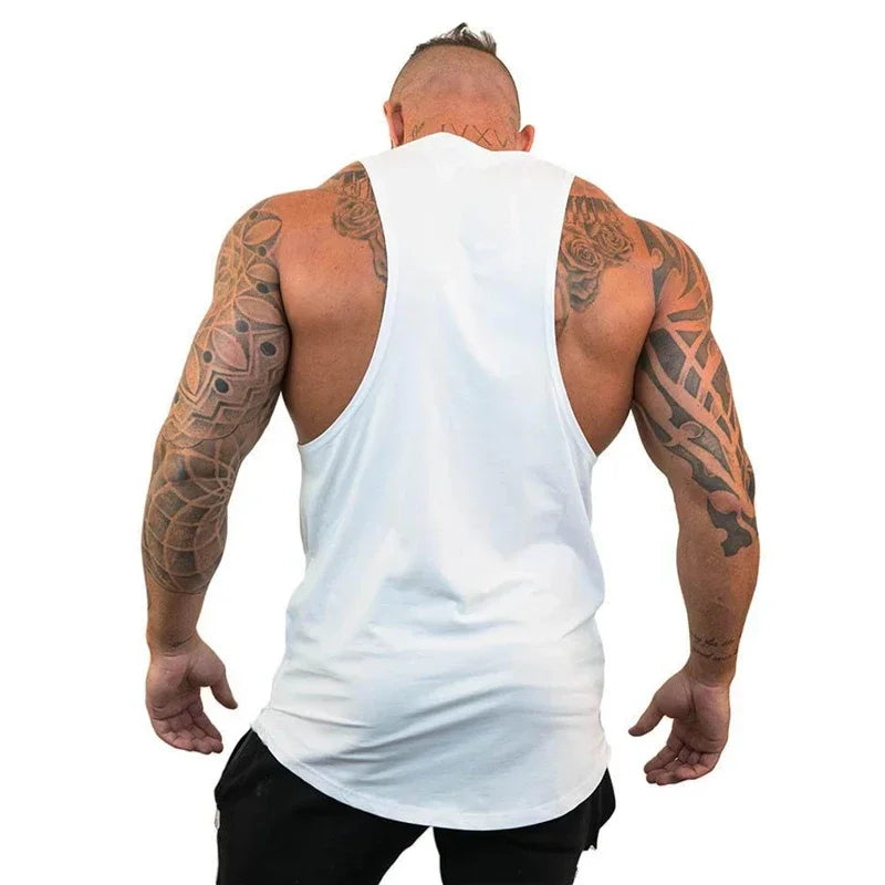 Muscle Summer No Pain No Gain Quick Dry Bodybuilding Stringer Tank Top Men Fitness Sleeveless Shirts Y Back Gym Running Clothing