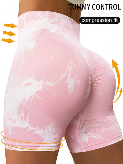 Yoga Basic Tie-Dye Shorts, Butt Lift, Tummy Control, High Waist Sports Yoga Leggings Booty Shorts
