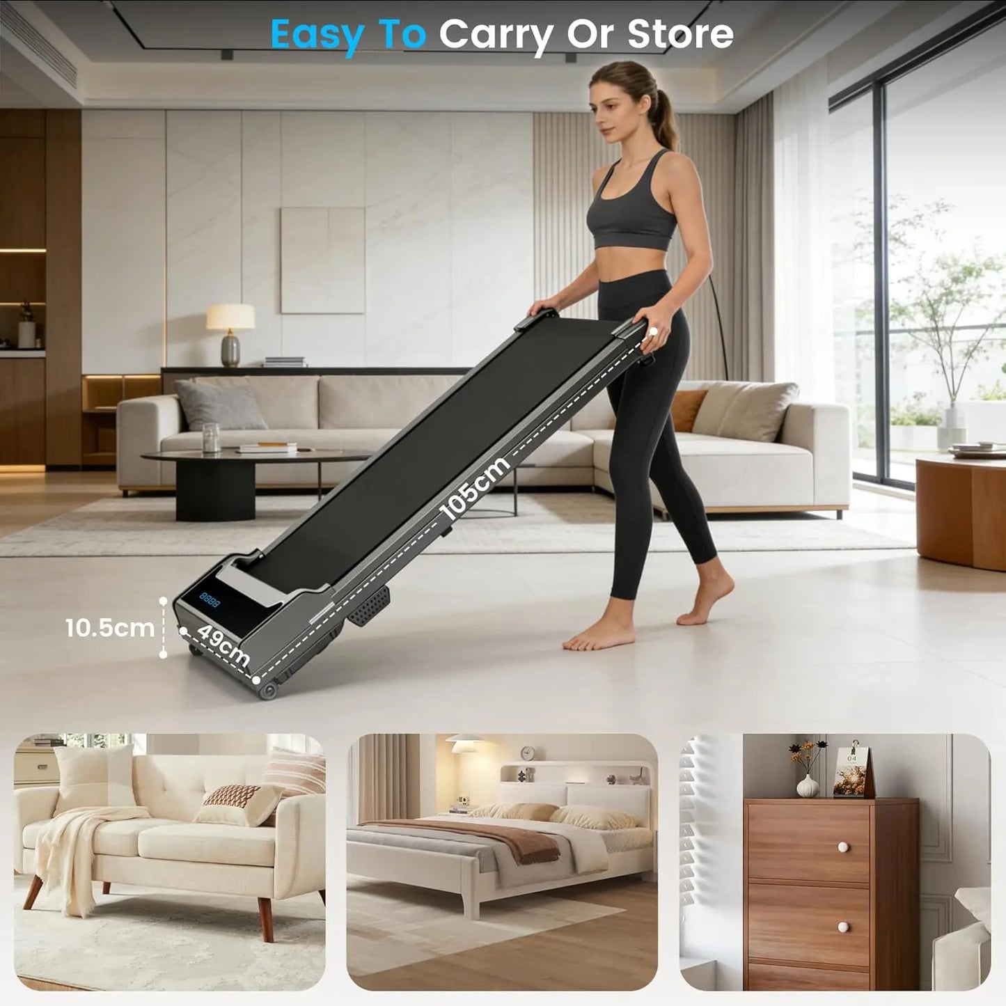 Under Desk Treadmill for Home Office - Compact Electric Mini Running Machine with Remote Control, 0.6-4.0 MPH Speed Adjustable, Slim Portable, Max Load 220 Lbs, Multiple Modes for Small Spaces