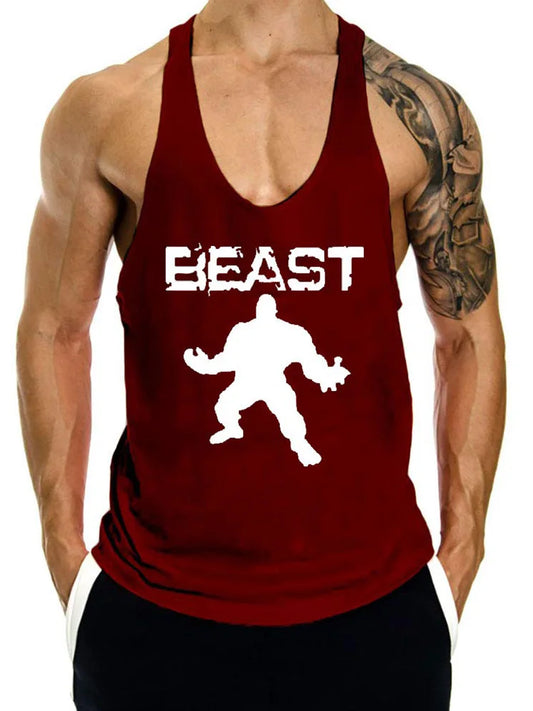 2025 New Gym Men's Tank Top Beast Letter Print Sleeveless Breathable Comfortable Athletic Tank Top Outdoor Casual Tank Top