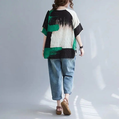 Women Clothing 2025 New Summer Clothing New Style Retro Loose Cotton Linen Short-sleeved T-shirt Top
