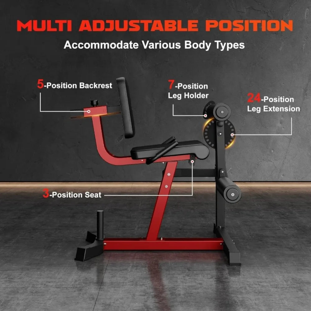 Adjustable Plate Loaded Leg Extension and Curl Machine 4 in 1 Home Gym for Lower Body Workout with Exercise Bench