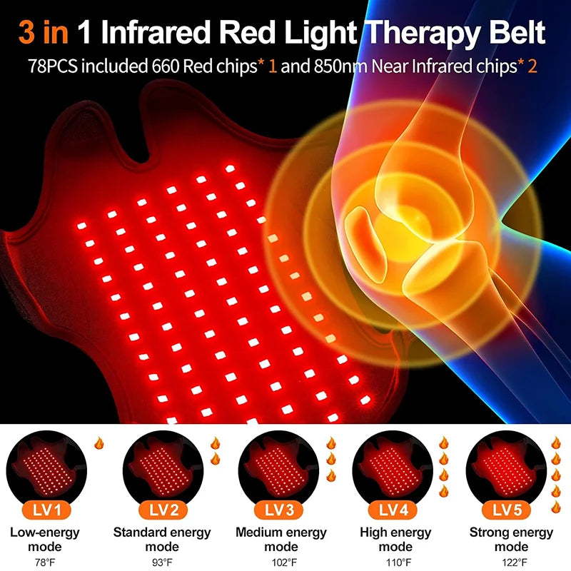 78LEDs Red Light Therapy Wrap for Body Pain Relief 3-in-1 660nm&850nm Near-Infrared Pad with Heating for Knee  Feet Muscle Repai