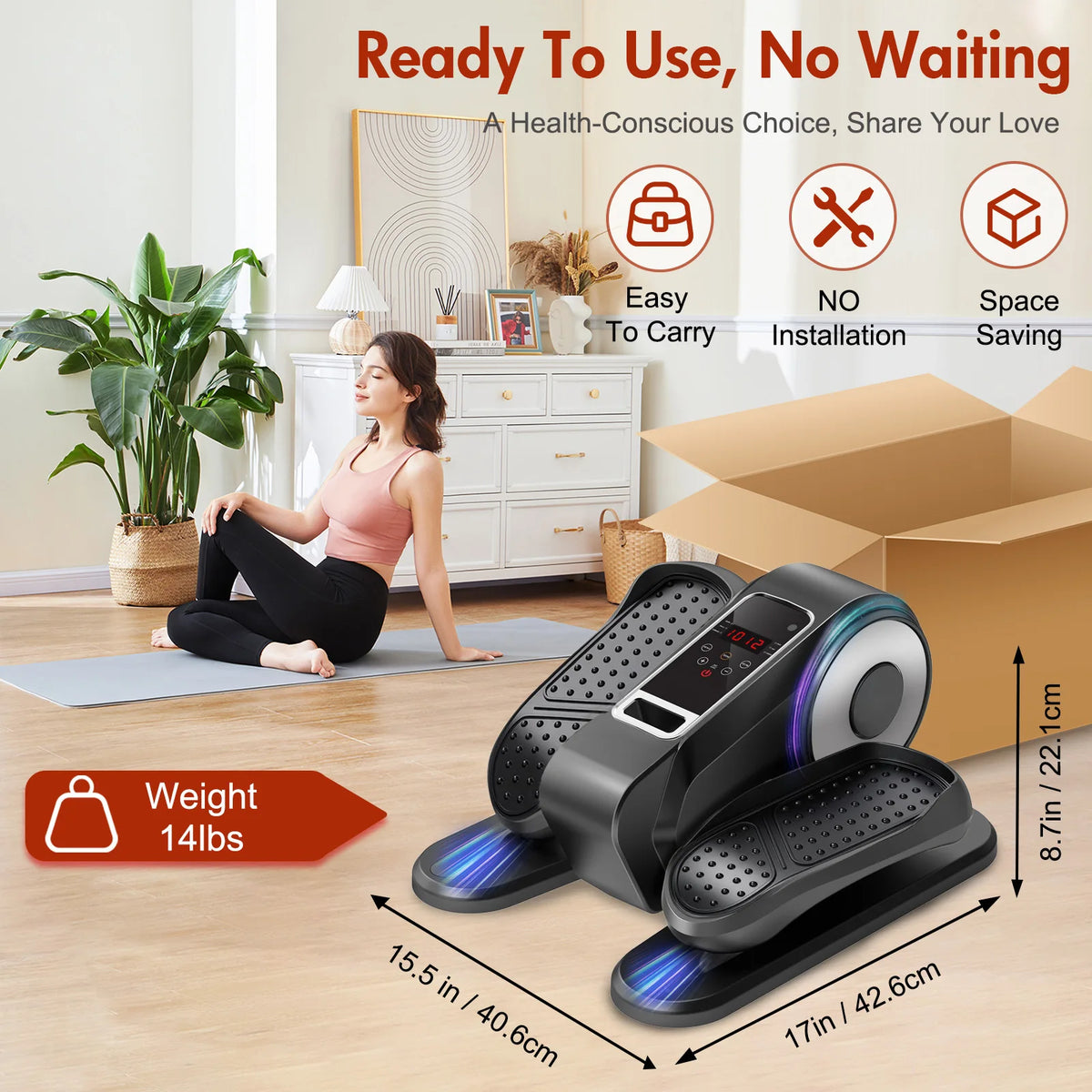 Under Desk Elliptical Machine Portable Mini Leg Exerciser Fully Assembled Quiet Electric Seated Pedal with Remote Control and LCD Display 12 Manual and Automatic Modes for Teens Seniors and Adults