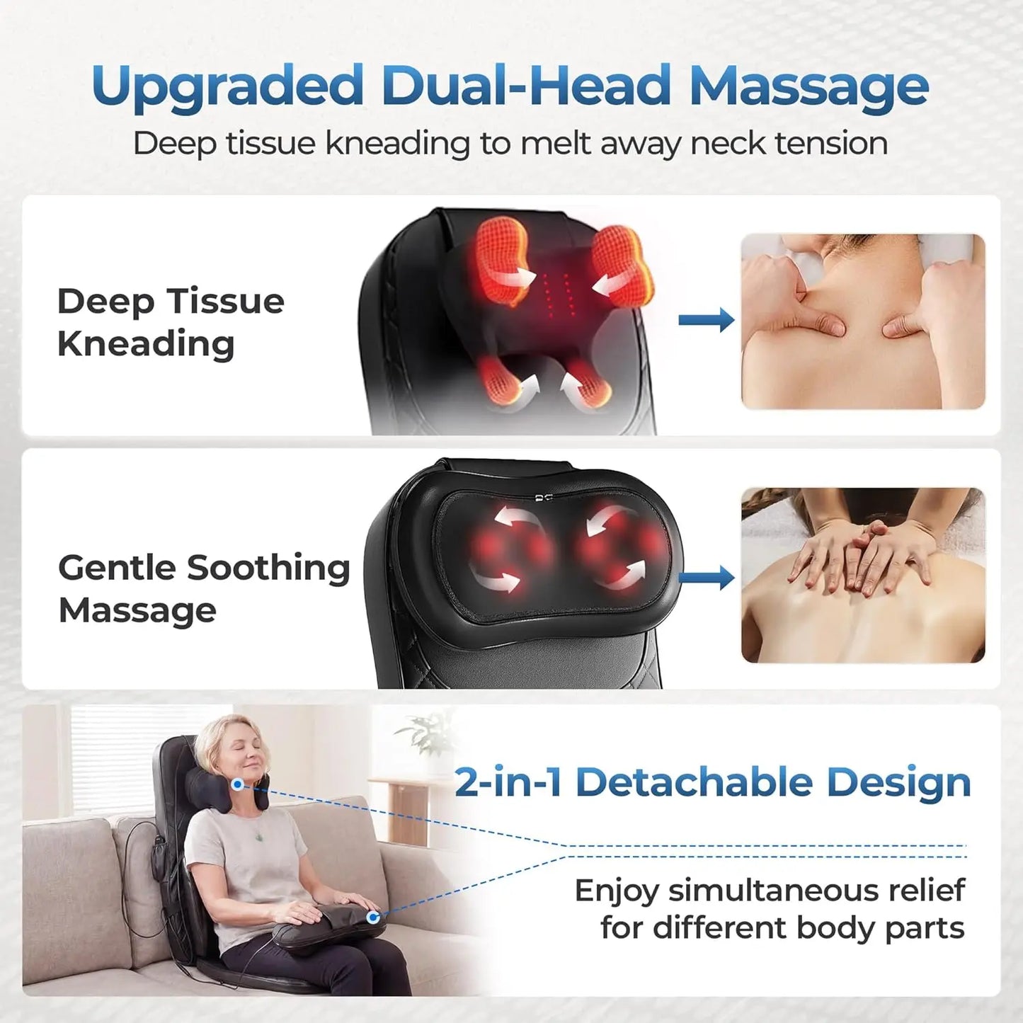 Portable Full Body Massage Chair Pad Shiatsu Kneading Seat with Heat And Compression for Neck Back Shoulder UL Adapter Included Shiatsu Neck Back Massager with Heat, Adjustable Massage Chair Pad Back Support Massage Seat Cush