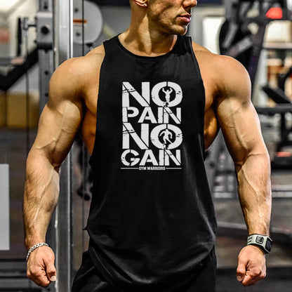 Muscle Summer No Pain No Gain Quick Dry Bodybuilding Stringer Tank Top Men Fitness Sleeveless Shirts Y Back Gym Running Clothing