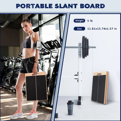 2 in 1 Wooden Balance Board & Calf Stretcher Slant Board, Adjustable Incline Ankle Stretch Board, Anti-Slip Wobble Board , Foot Heel Stretch, Leg Strength Training