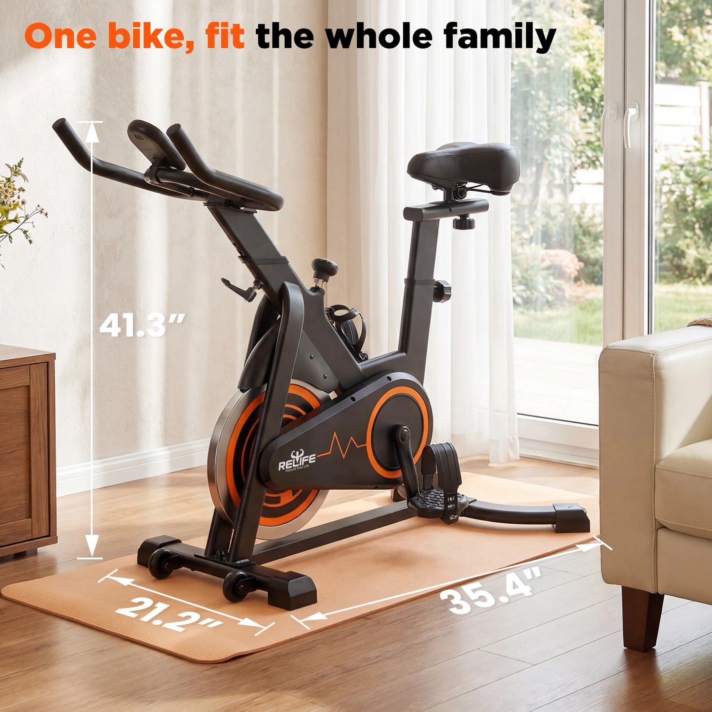 RELIFE Stationary Exercise Bike Silent Belt Drive Indoor Cycling Bike Adjustable Resistance Home Cardio Fitness Bike with LCD Monitor Tablet Holder