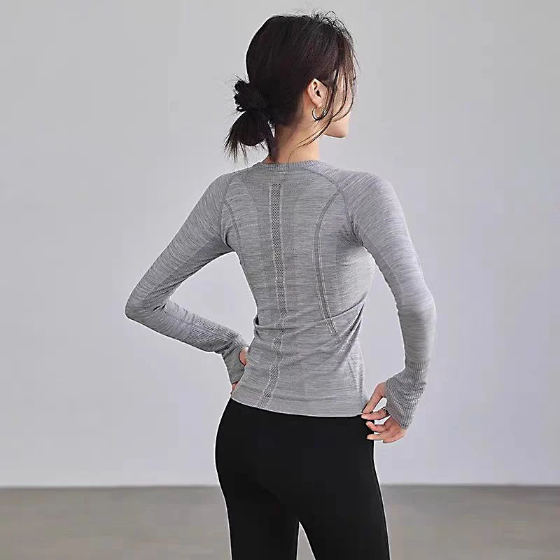 Yoga Clothes for Women, Sports Tops, Round Neck, Seamless, Slim, Running Shirt Fitness Workout Long Sleeves Gym T Shirt, Winter