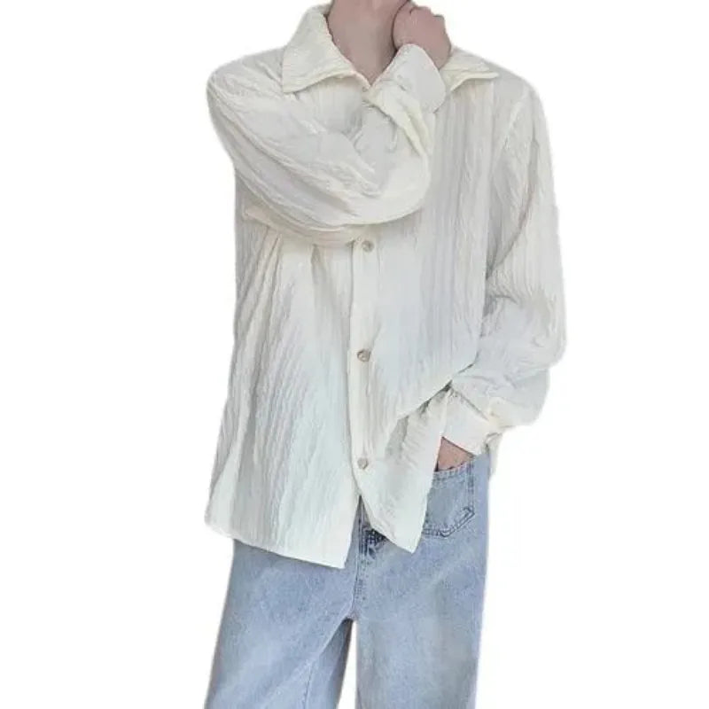 Men's Clothing Long Sleeve Niche Pleated Shirt Commuting Top
