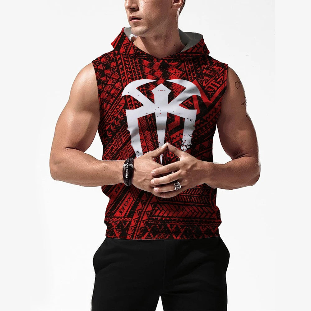 Men's Red Roman Reigns Fashion Basketball Hooded Tank 3D Print Breathable Gym Tank Top Sports Casual Sleeveless Hoodie 2026