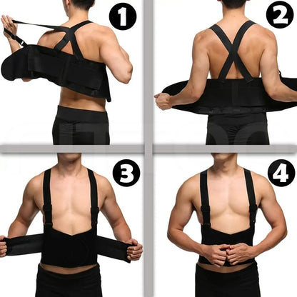 Weightlifting Belt - Heavy-Duty Lumbar Support Back Brace with Adjustable Suspenders for Gym, Fitness & Sports Injury Prevention