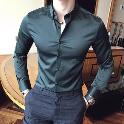 Plain Long Sleeve Shirts and Blouses for Men Business Silk Summer Button Man Tops Fashion 2025 Social High Quality Clothing S I