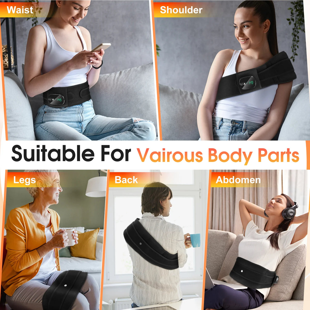 Rechargeable Heated Massage Belt 102pcs Red Light Beads Dual Motor Vibration Electric Heating Waist Massager with Extend Belt