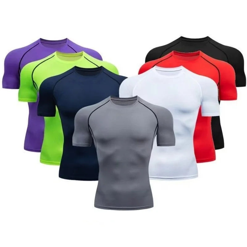 Men's Compression T-Shirt Summer Sportswear Running T shirt Elastic Quick Dry Sport Tops Tee Athletic Gym Workout T Shirts Men