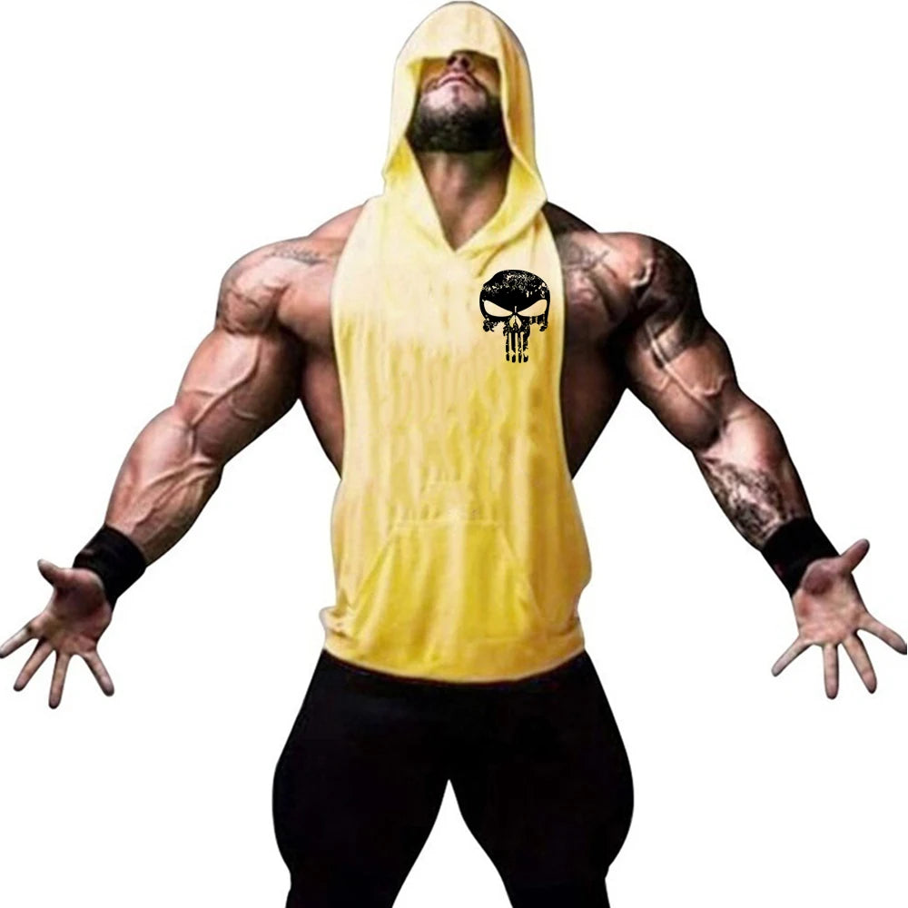 Fashionable and trendy men's summer personalized printed gym exercise and leisure comfortable and refreshing hooded vest