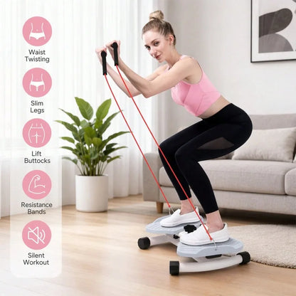 Adjustable‑Resistance Twist Stepper for Home Workout, Mini Stair Step Exercise Machine with Resistance Bands, Quiet Fitness Pedal Trainer for Legs, Hip, Waist & Full‑Body Training