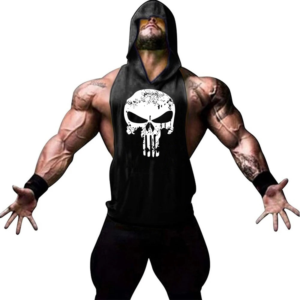 Fashionable and trendy men's summer personalized printed gym exercise and leisure comfortable and refreshing hooded vest