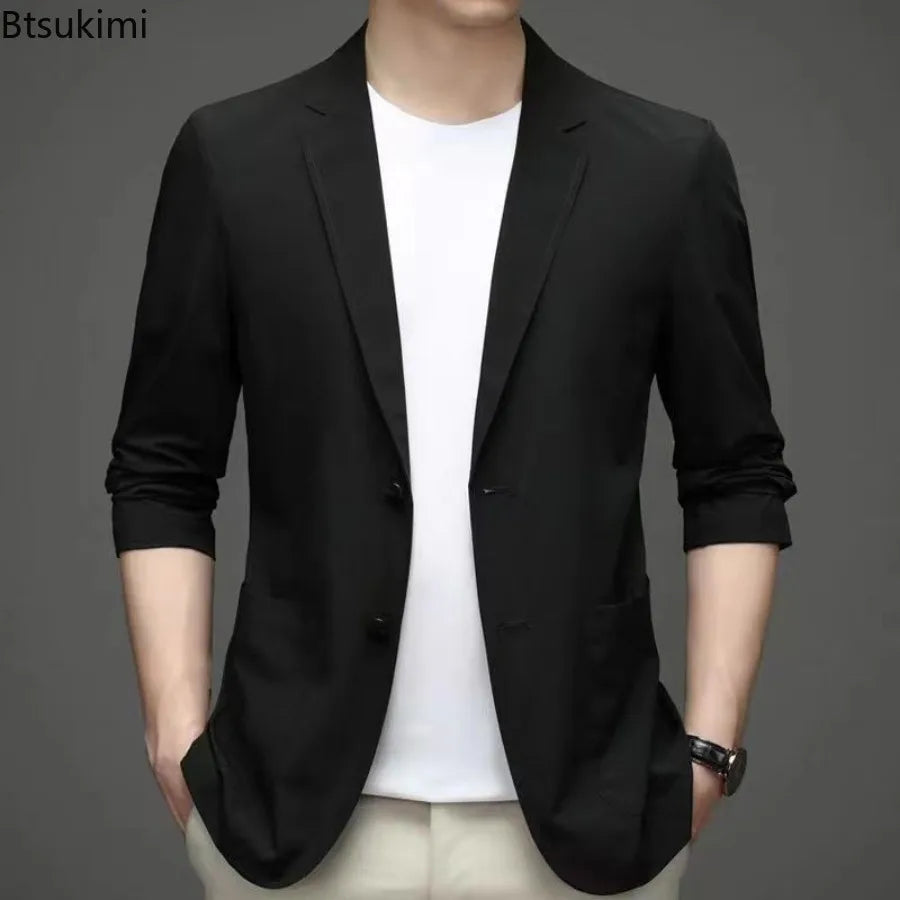 Men's Ice Silk Western-style Clothes Casual Suit Jackets Breathable Sun Protection Coats Lightweight Spring Summer Men Clothing