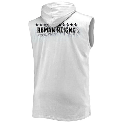 Men's White Roman Reigns Tribal Logo Sleeveless Hoodie Quick Drying Breathable Sports Gym Tank Top Street Casual Hooded Tank
