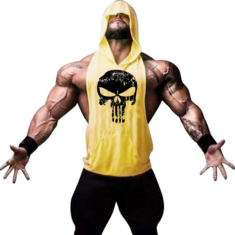Fashionable and trendy men's summer personalized printed gym exercise and leisure comfortable and refreshing hooded vest