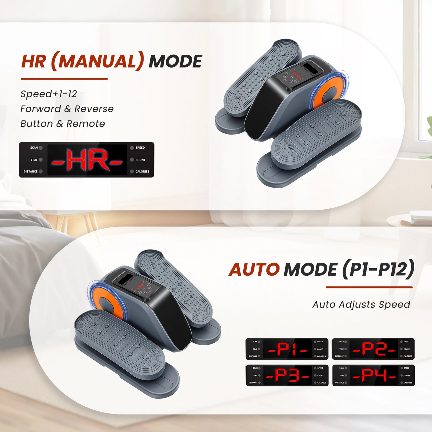 Under-Desk Elliptical Machine Portable Mini Elliptical 12 Manual Modes 3+12-Level 3 Auto Modes Elliptical Leg Exerciser for Seniors and Office Workers – for Rehabilitation & Fitness
