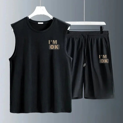 Men's Clothing Fashion Breathable Fitness Basketball Sports Quick Drying Suit Sleeveless T Shirt + Jogging Shorts Two-Piece Sets