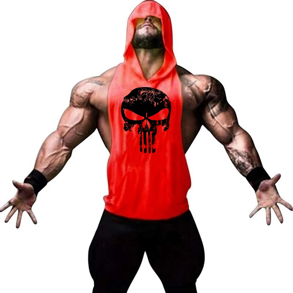 Fashionable and trendy men's summer personalized printed gym exercise and leisure comfortable and refreshing hooded vest
