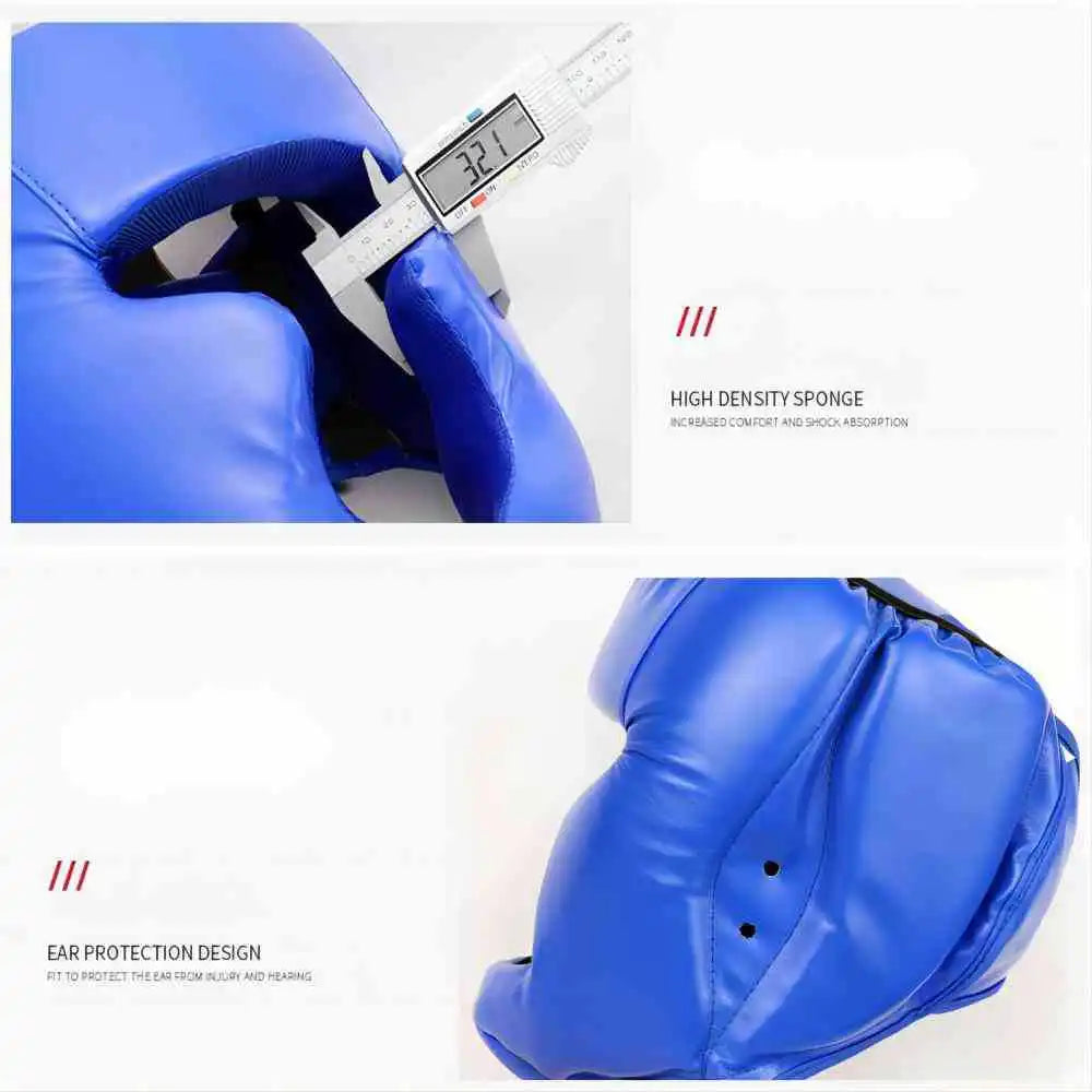 Thickened Full Cover Boxing Headguard PU Leather Shockproof Helmet Muay Thai Sanda Taekwondo Sparring Protective Gear