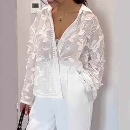 Women's Clothing White Shirt Advanced Feeling Super Nice French Embroidery Lace Flower White Shirt Baby Shirt Tops Spring  Coat