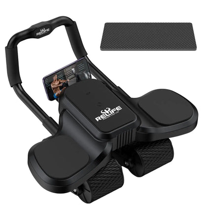RELIFE 2 in 1 Ab Wheel Roller with Elbow Support & Knee Mat - Automatic Rebound Upgraded Four-wheel Core Workout Home Gym Abs