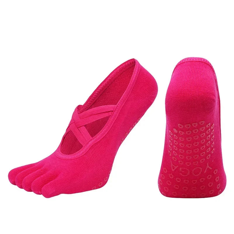 Yoga Socks Backless Breathable Bandage Low Cut Pilates Socks Women Silicone Anti-slip Five-Finger Gym Fitness Dance Sports Socks