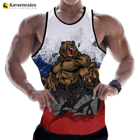 2023 New Russia Bear 3D Print Tank Tops Men Summer Vest Women Casual Sleeveless Shirts Hip Hop Streetwear Oversized Tops Tees