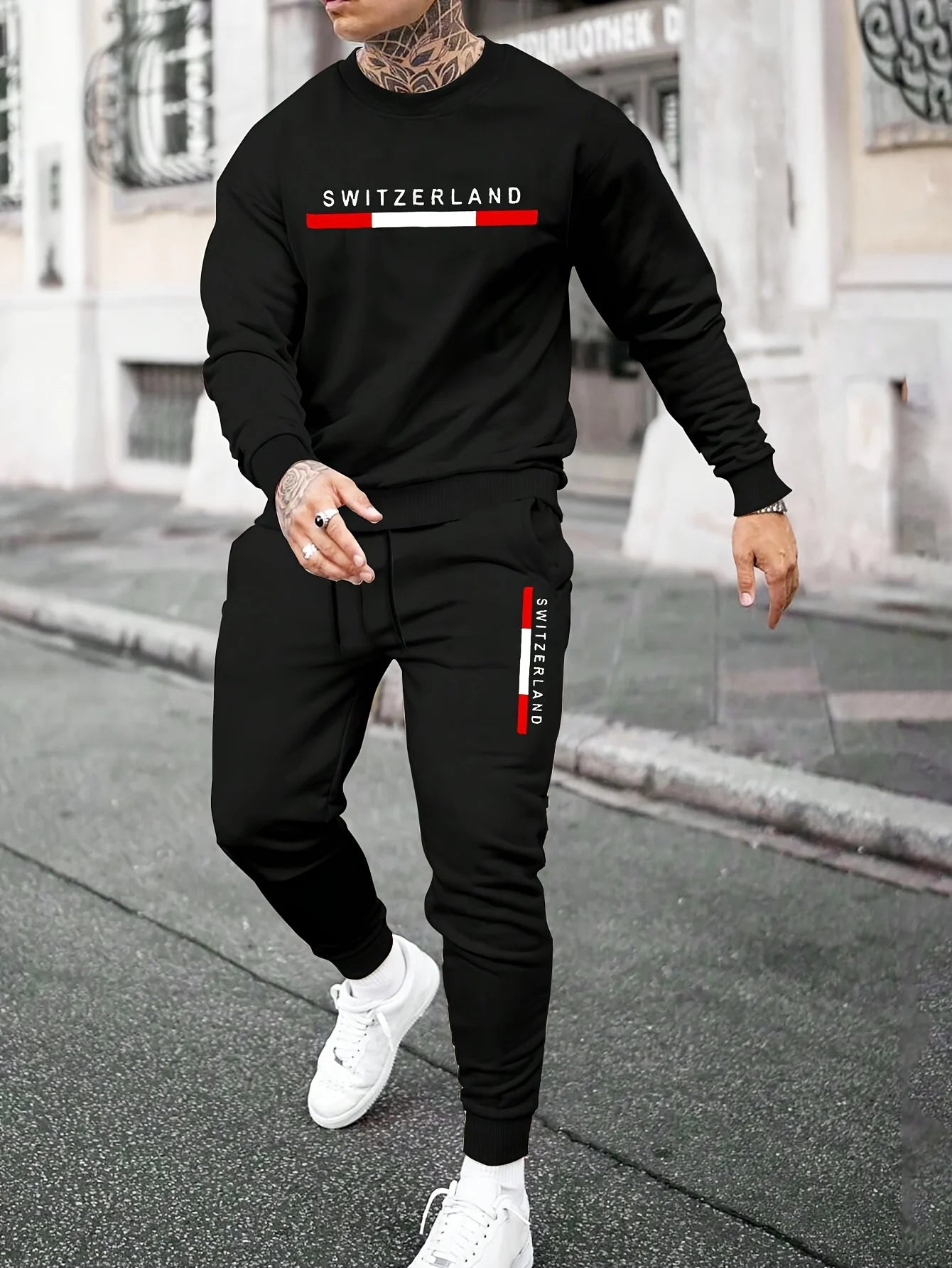 Printed men's two-piece fashion clothing set printed hoodie and sweatpants sweatshirt and jogging pants set clothes for men